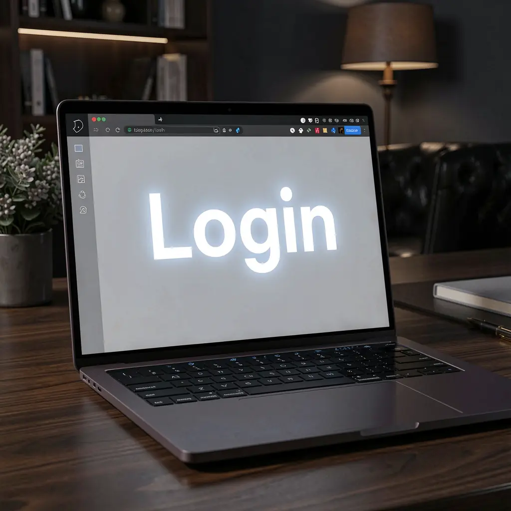 Modern laptop on a dark desk showing the DD9D9 login interface designed for secure online casino access in the Philippines